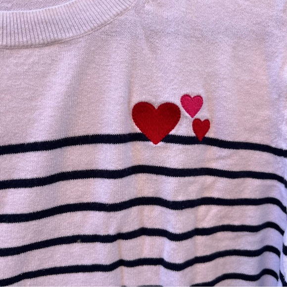J. Crew White Sweater with Black Stripes and Red Heart Accents - Picture 3 of 7